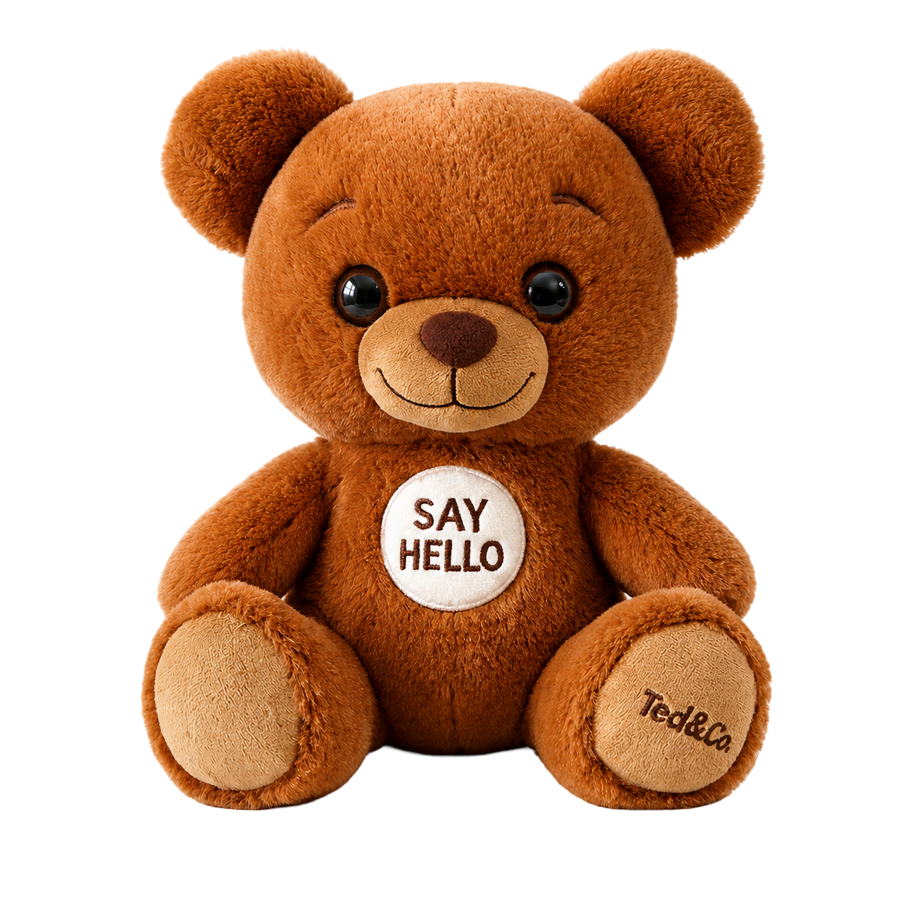 Ted, interactive plush bear, front view