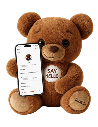 The Ted&Co app with Ted’s profile, conversation modes and volume
