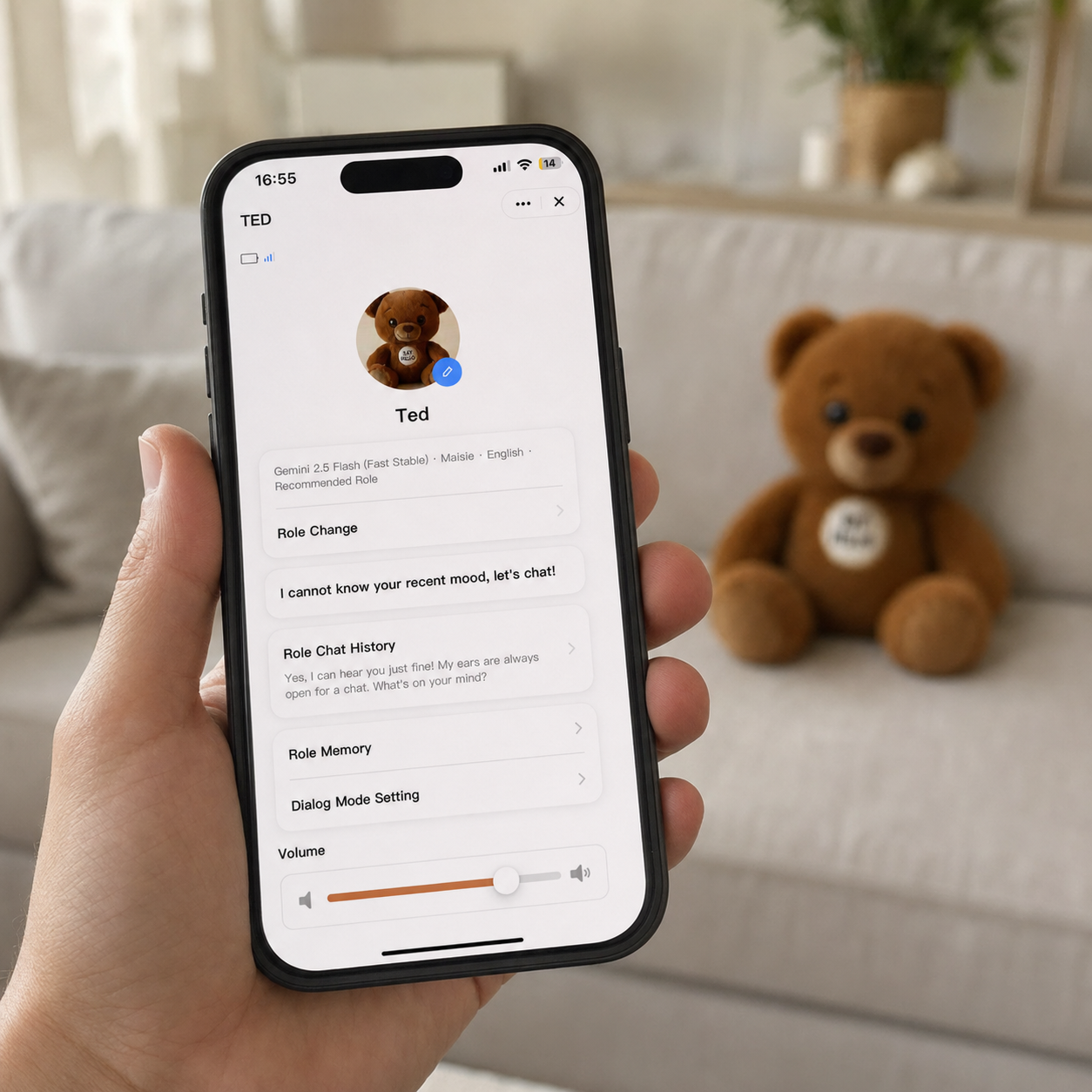 Parent controlling Ted from the phone app