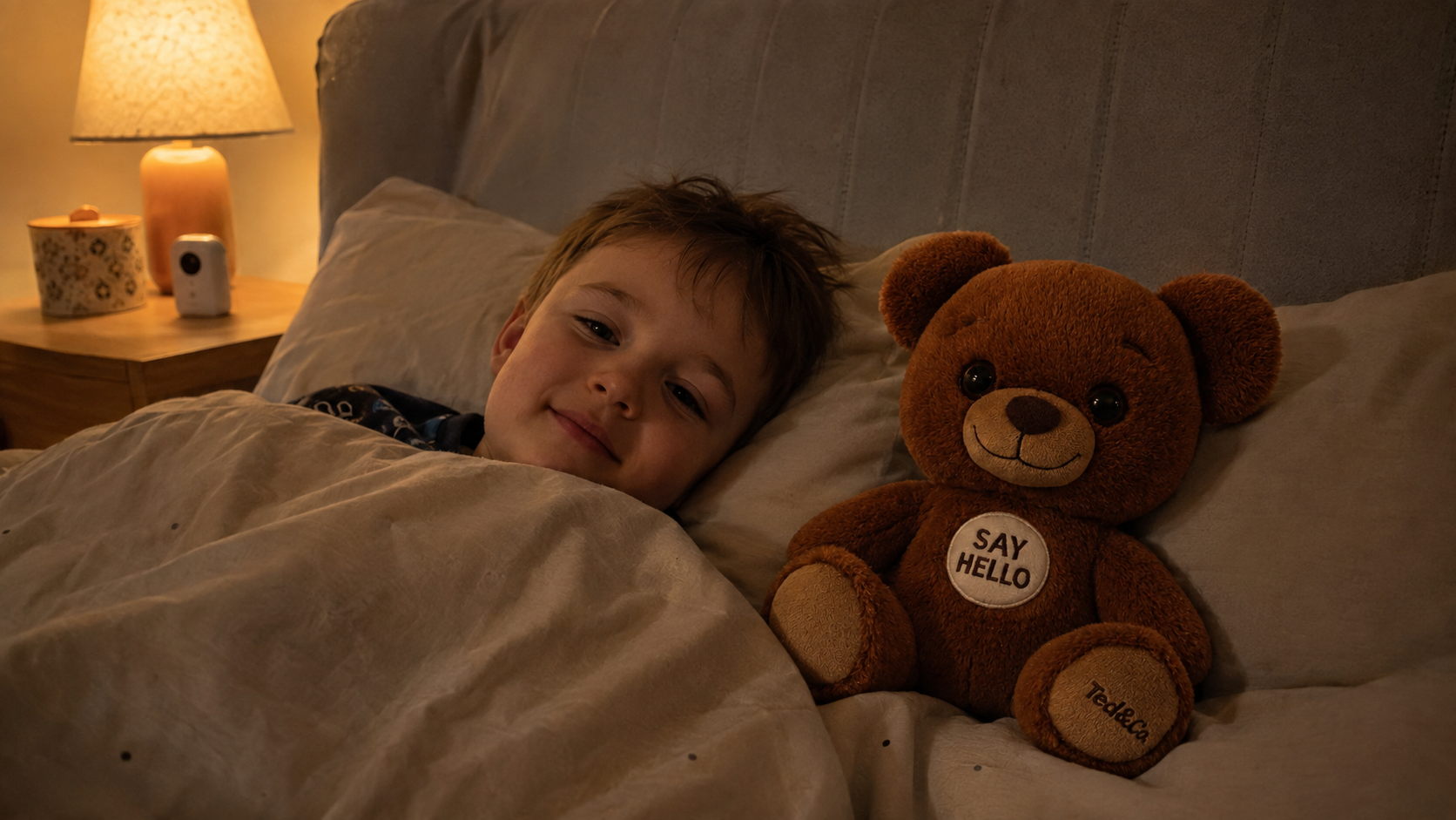 Child in bed with Ted at bedtime
